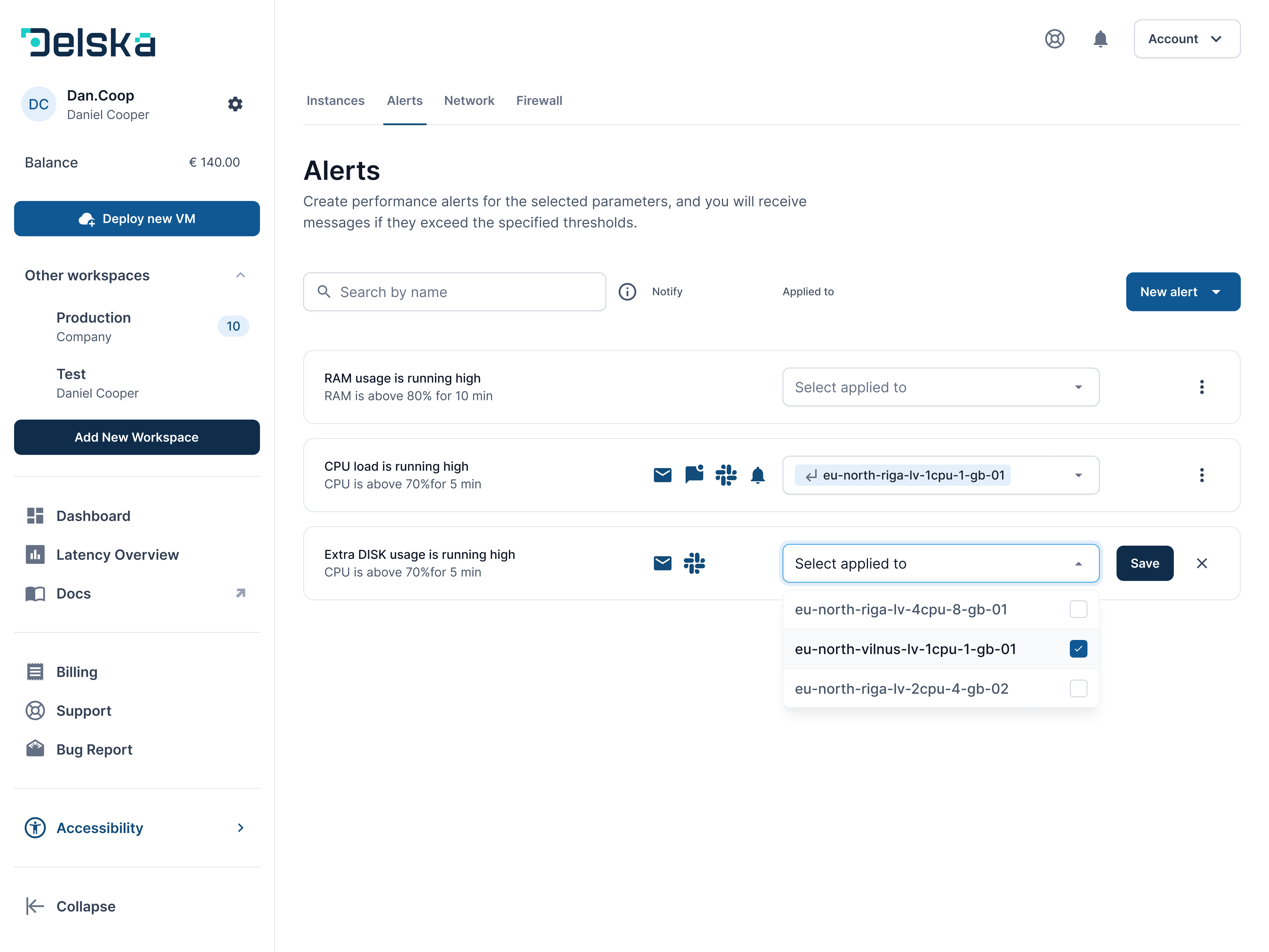 Monitoring alert for CPU load in myDelska