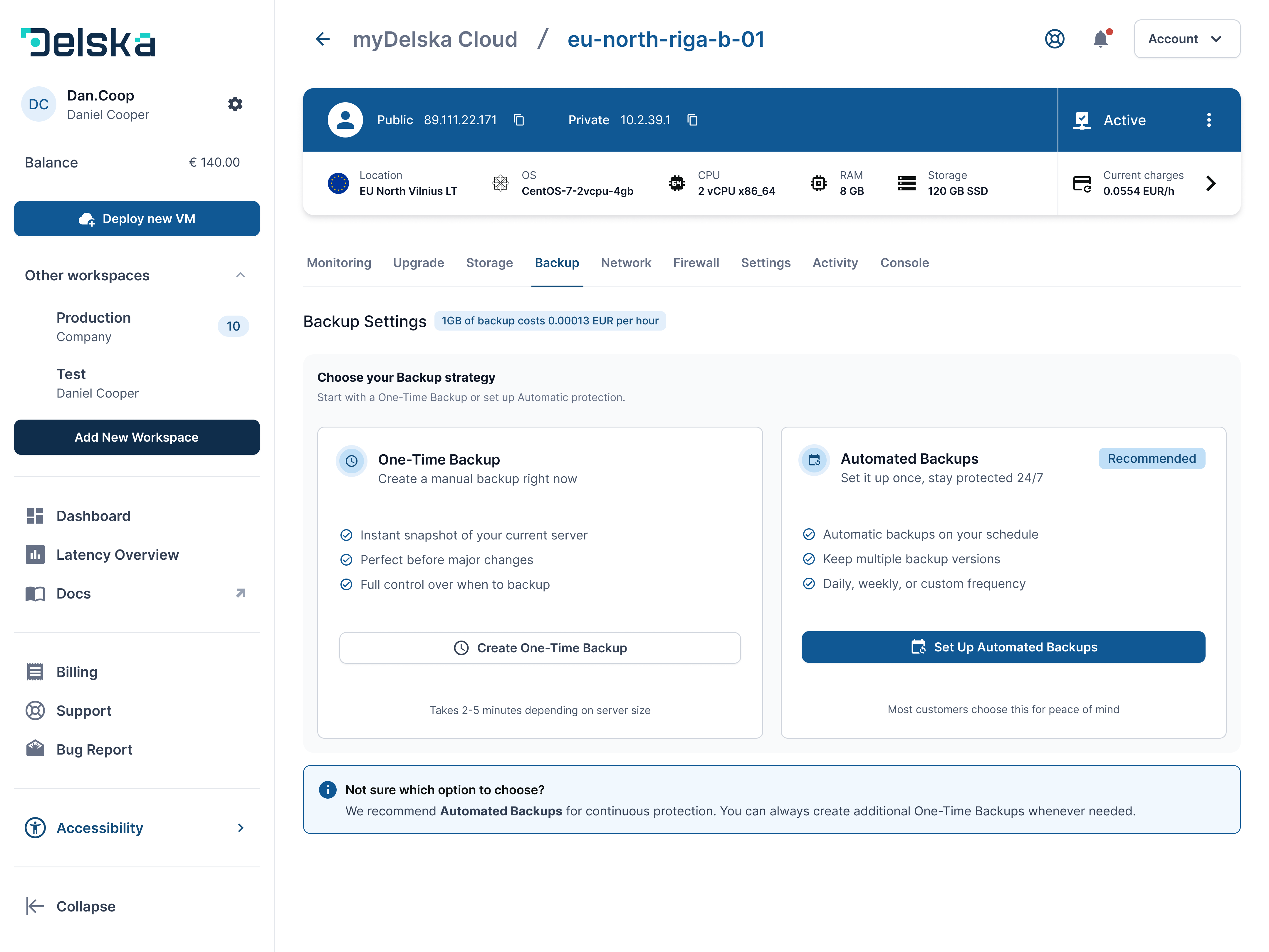 VM backup in myDelska